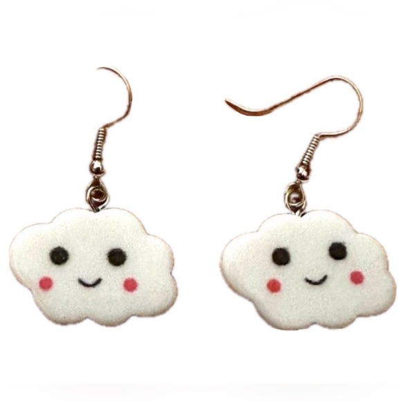 Happy Clouds Rosy Cheeks Blushing Cheery Fluffy Cumulus Weather Cartoon Earrings - Picture 9 of 9